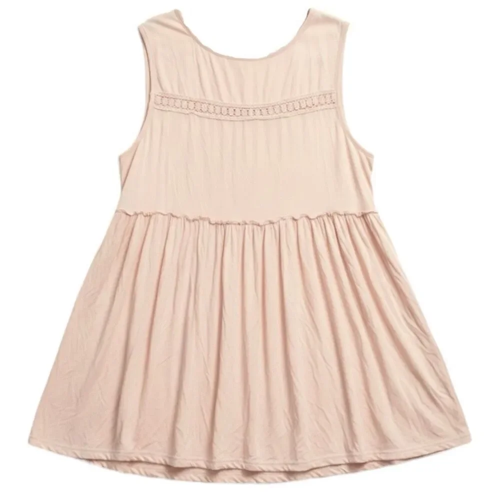 POL Tank Beige Lace Trim Boho Babydoll Sleeveless Top Ruffle Raw Edge Detail NEW - Picture 12 of 13